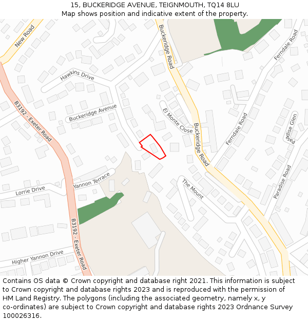 15, BUCKERIDGE AVENUE, TEIGNMOUTH, TQ14 8LU: Location map and indicative extent of plot