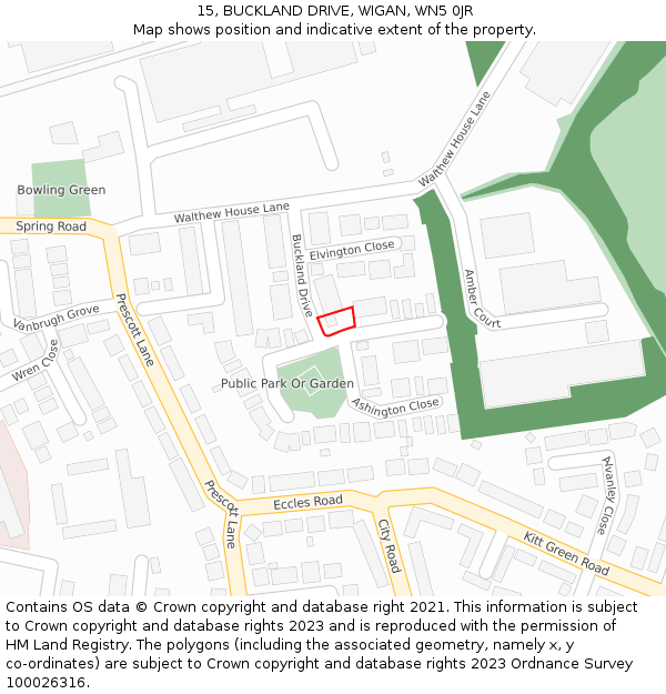 15, BUCKLAND DRIVE, WIGAN, WN5 0JR: Location map and indicative extent of plot