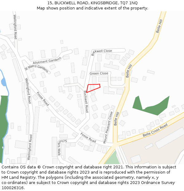 15, BUCKWELL ROAD, KINGSBRIDGE, TQ7 1NQ: Location map and indicative extent of plot