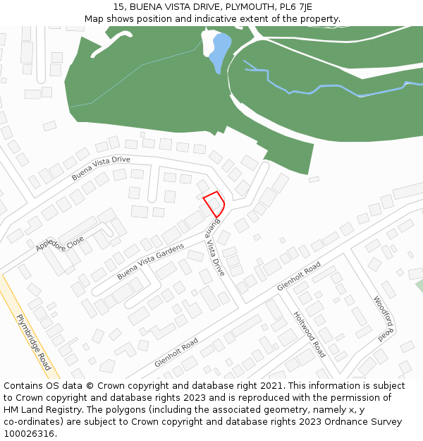 15, BUENA VISTA DRIVE, PLYMOUTH, PL6 7JE: Location map and indicative extent of plot
