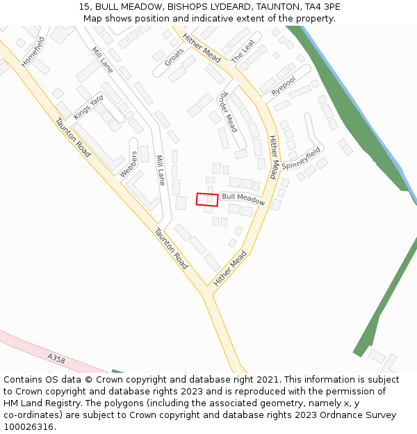 15, BULL MEADOW, BISHOPS LYDEARD, TAUNTON, TA4 3PE: Location map and indicative extent of plot