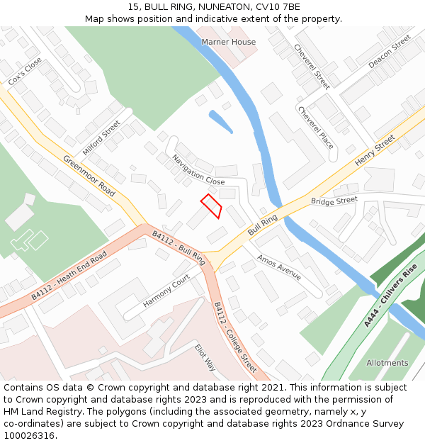 15, BULL RING, NUNEATON, CV10 7BE: Location map and indicative extent of plot