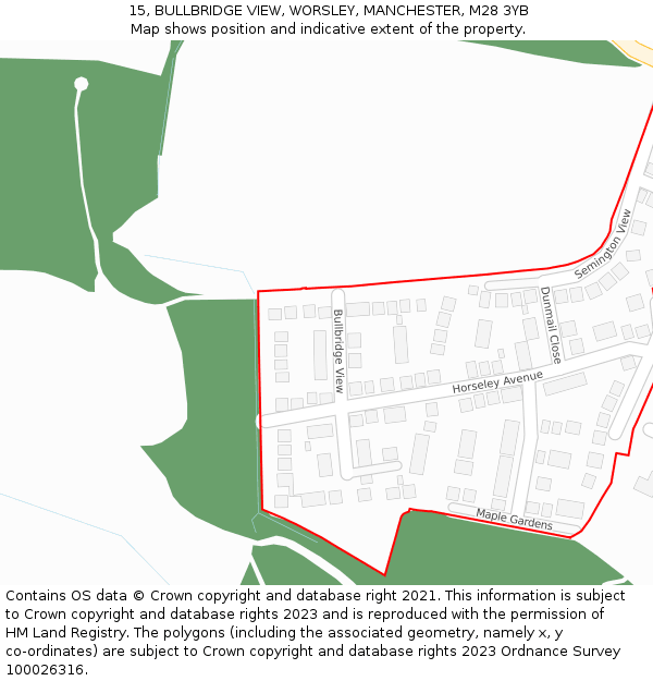 15, BULLBRIDGE VIEW, WORSLEY, MANCHESTER, M28 3YB: Location map and indicative extent of plot