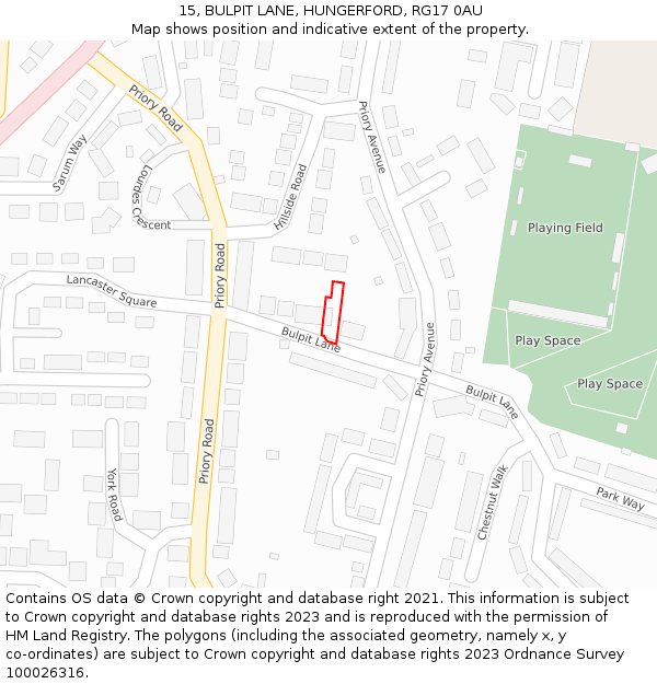 15, BULPIT LANE, HUNGERFORD, RG17 0AU: Location map and indicative extent of plot