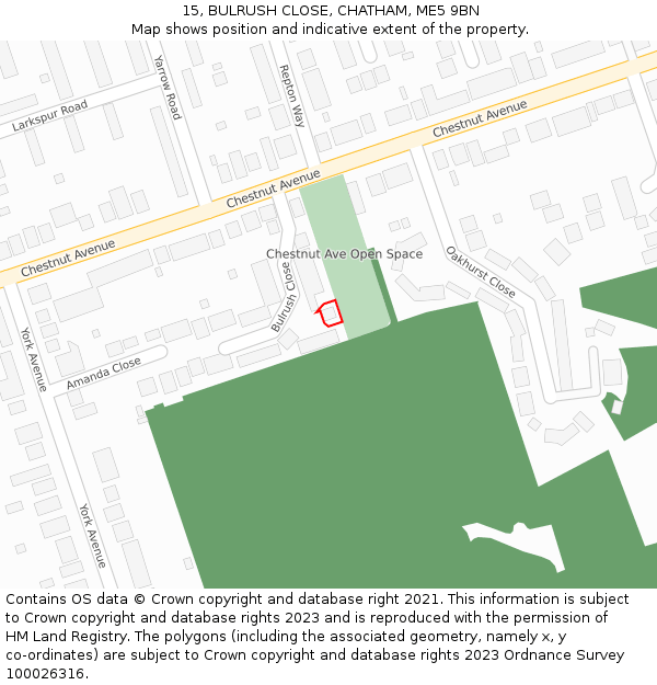 15, BULRUSH CLOSE, CHATHAM, ME5 9BN: Location map and indicative extent of plot