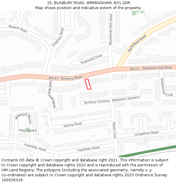 15, BUNBURY ROAD, BIRMINGHAM, B31 2DR: Location map and indicative extent of plot