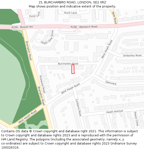 15, BURCHARBRO ROAD, LONDON, SE2 0RZ: Location map and indicative extent of plot