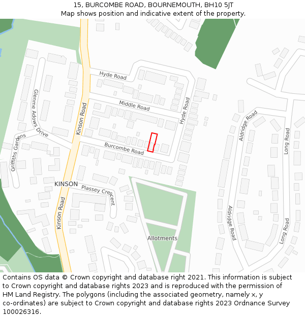 15, BURCOMBE ROAD, BOURNEMOUTH, BH10 5JT: Location map and indicative extent of plot