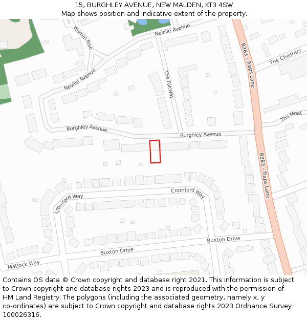 15, BURGHLEY AVENUE, NEW MALDEN, KT3 4SW: Location map and indicative extent of plot