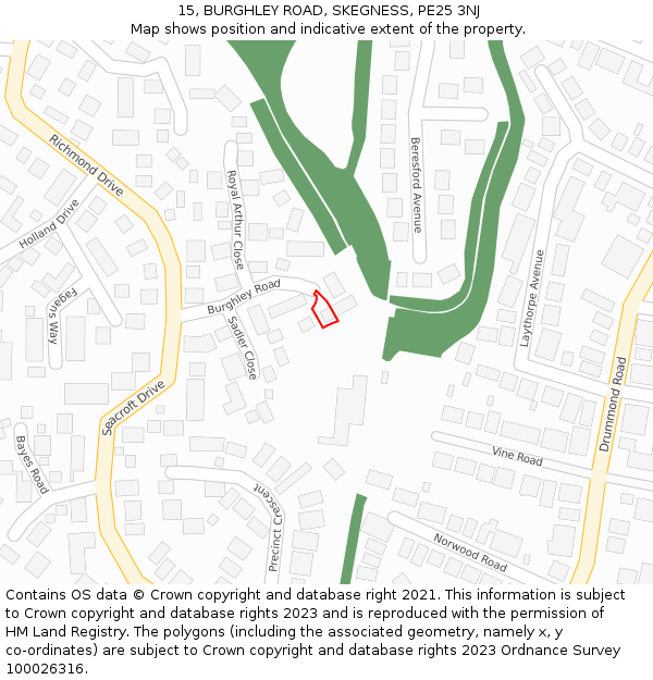 15, BURGHLEY ROAD, SKEGNESS, PE25 3NJ: Location map and indicative extent of plot