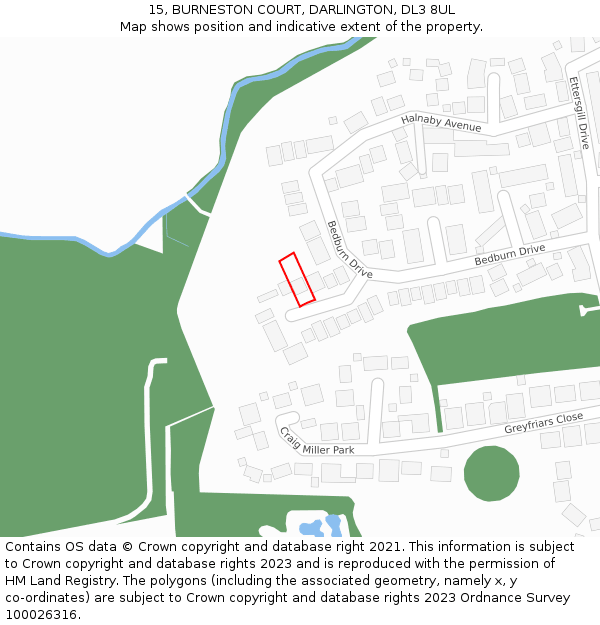 15, BURNESTON COURT, DARLINGTON, DL3 8UL: Location map and indicative extent of plot
