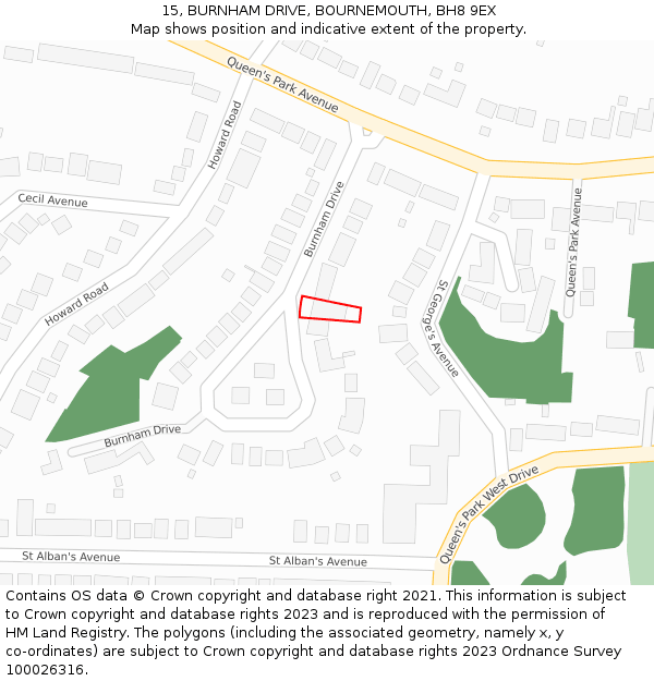 15, BURNHAM DRIVE, BOURNEMOUTH, BH8 9EX: Location map and indicative extent of plot