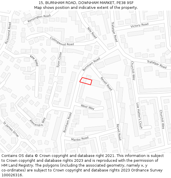 15, BURNHAM ROAD, DOWNHAM MARKET, PE38 9SF: Location map and indicative extent of plot