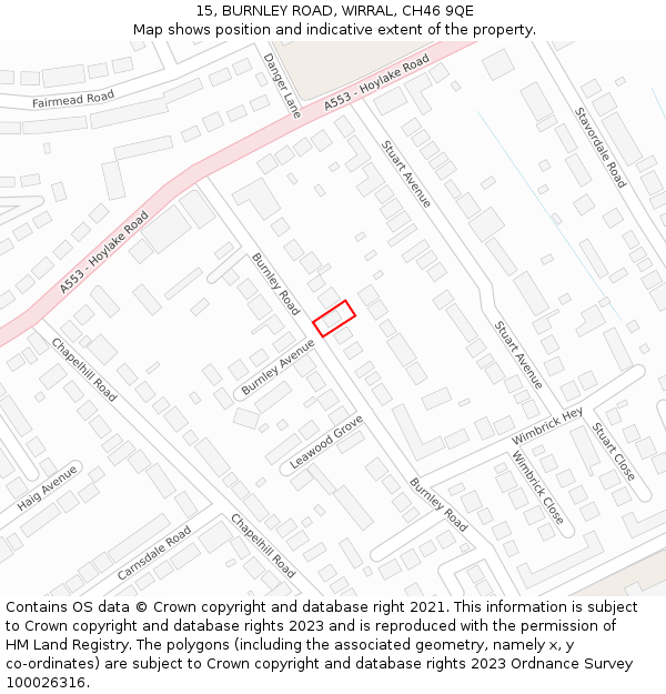 15, BURNLEY ROAD, WIRRAL, CH46 9QE: Location map and indicative extent of plot