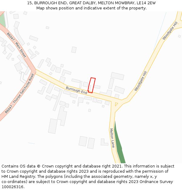 15, BURROUGH END, GREAT DALBY, MELTON MOWBRAY, LE14 2EW: Location map and indicative extent of plot