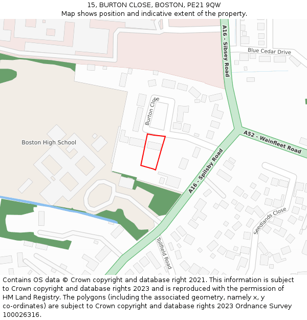 15, BURTON CLOSE, BOSTON, PE21 9QW: Location map and indicative extent of plot