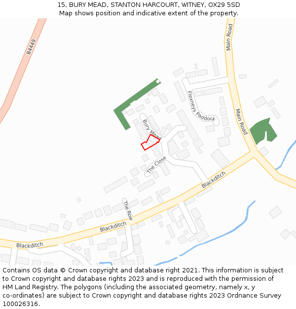 15, BURY MEAD, STANTON HARCOURT, WITNEY, OX29 5SD: Location map and indicative extent of plot