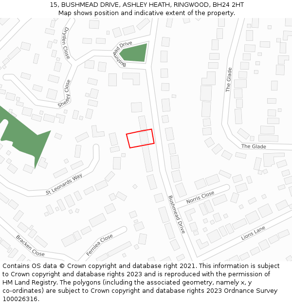 15, BUSHMEAD DRIVE, ASHLEY HEATH, RINGWOOD, BH24 2HT: Location map and indicative extent of plot