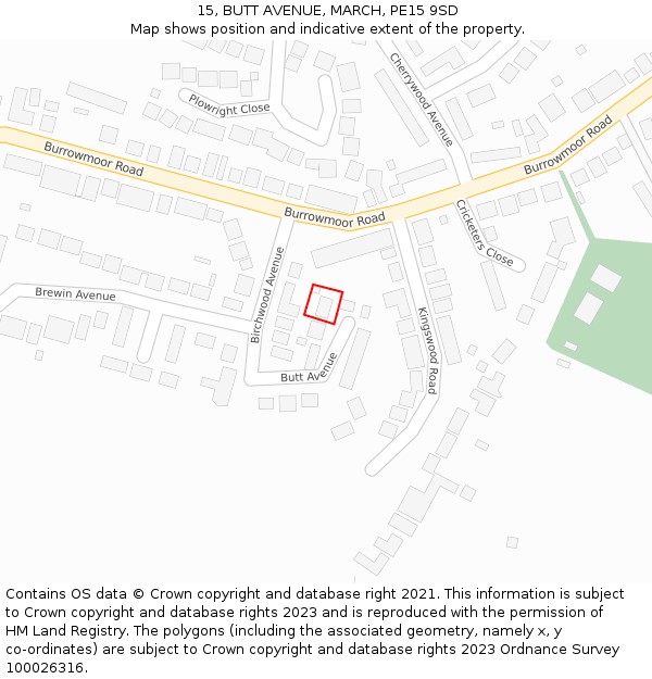 15, BUTT AVENUE, MARCH, PE15 9SD: Location map and indicative extent of plot