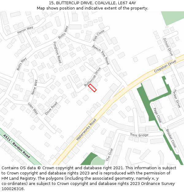 15, BUTTERCUP DRIVE, COALVILLE, LE67 4AY: Location map and indicative extent of plot