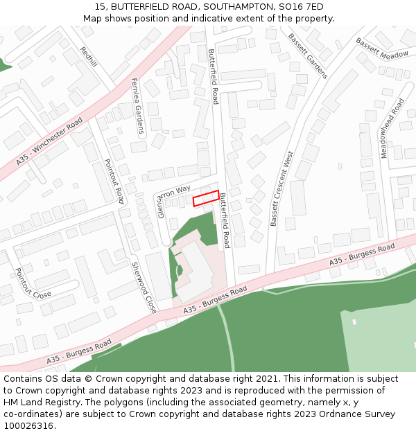 15, BUTTERFIELD ROAD, SOUTHAMPTON, SO16 7ED: Location map and indicative extent of plot