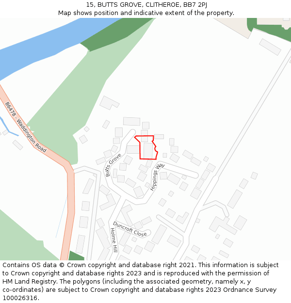 15, BUTTS GROVE, CLITHEROE, BB7 2PJ: Location map and indicative extent of plot