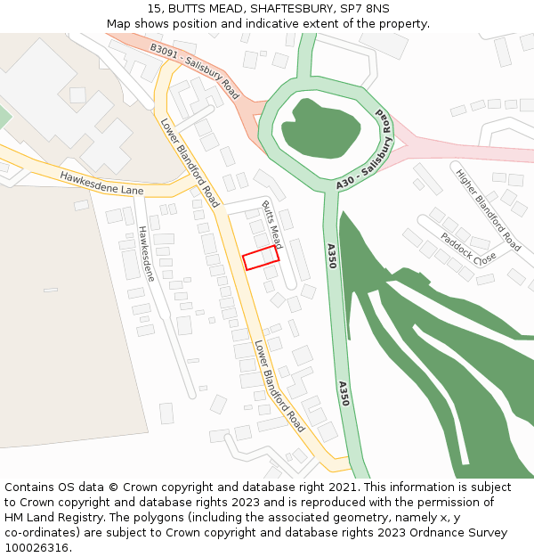 15, BUTTS MEAD, SHAFTESBURY, SP7 8NS: Location map and indicative extent of plot