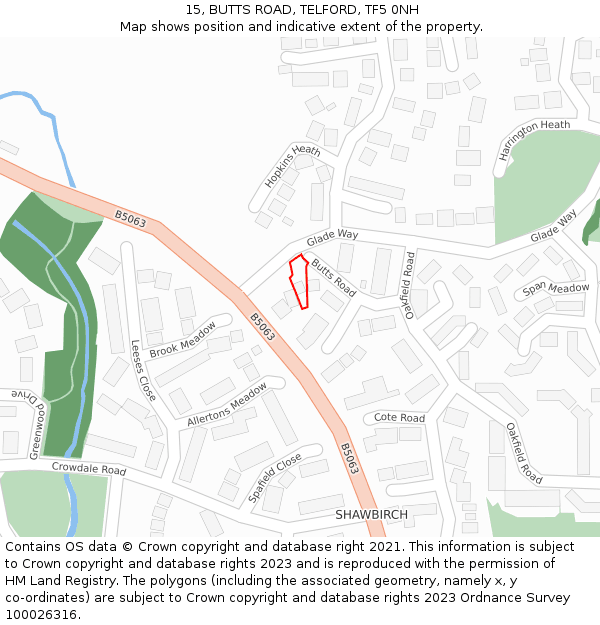 15, BUTTS ROAD, TELFORD, TF5 0NH: Location map and indicative extent of plot