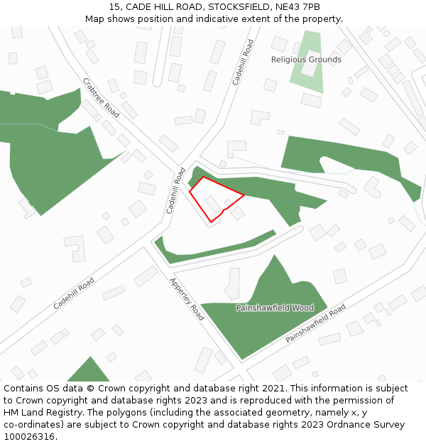 15, CADE HILL ROAD, STOCKSFIELD, NE43 7PB: Location map and indicative extent of plot