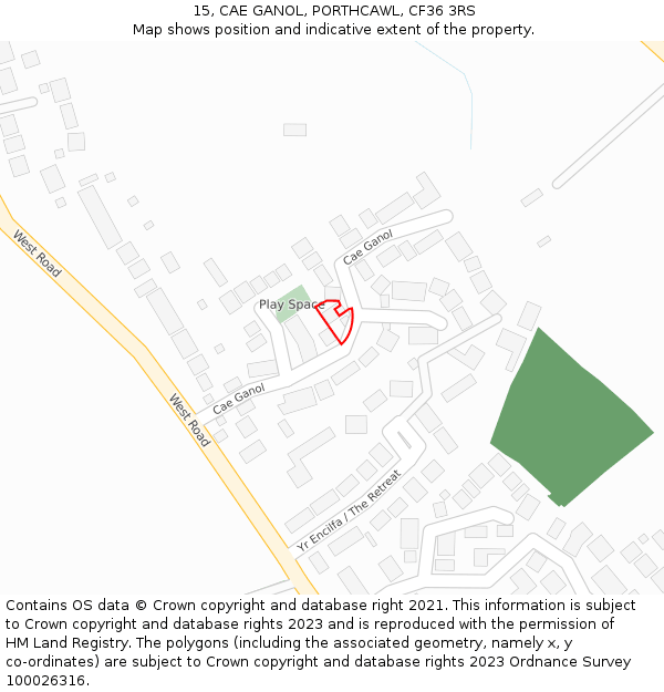 15, CAE GANOL, PORTHCAWL, CF36 3RS: Location map and indicative extent of plot