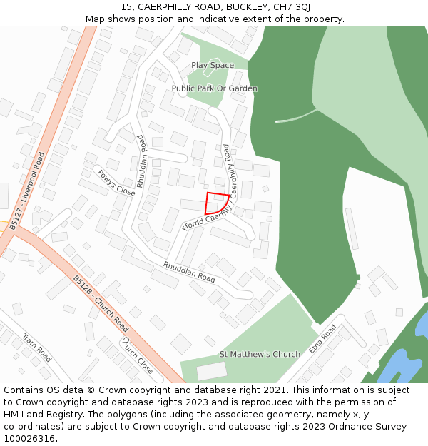 15, CAERPHILLY ROAD, BUCKLEY, CH7 3QJ: Location map and indicative extent of plot