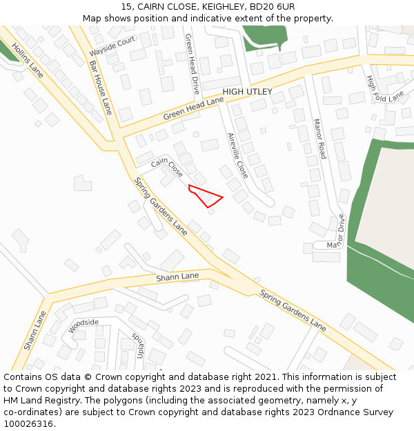 15, CAIRN CLOSE, KEIGHLEY, BD20 6UR: Location map and indicative extent of plot