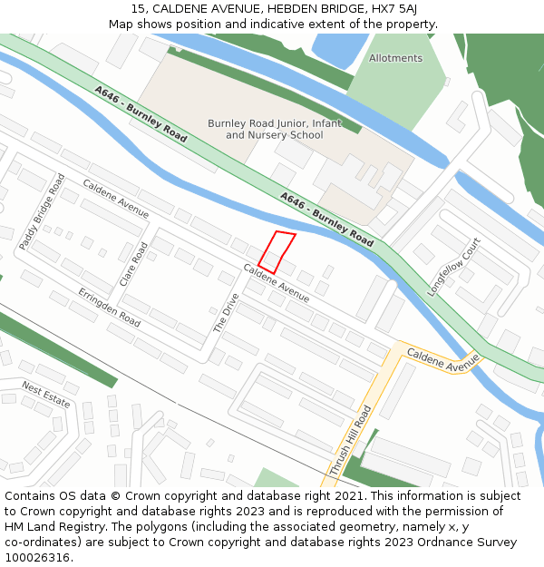 15, CALDENE AVENUE, HEBDEN BRIDGE, HX7 5AJ: Location map and indicative extent of plot