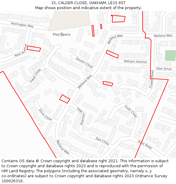 15, CALDER CLOSE, OAKHAM, LE15 6ST: Location map and indicative extent of plot