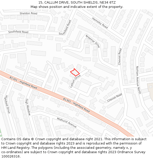 15, CALLUM DRIVE, SOUTH SHIELDS, NE34 6TZ: Location map and indicative extent of plot