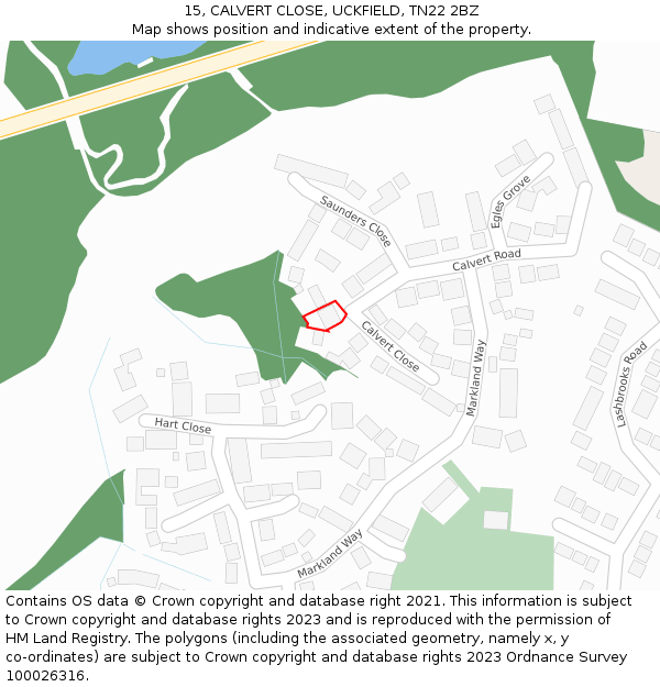 15, CALVERT CLOSE, UCKFIELD, TN22 2BZ: Location map and indicative extent of plot