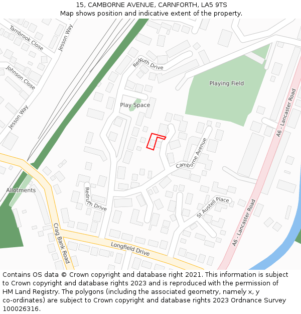 15, CAMBORNE AVENUE, CARNFORTH, LA5 9TS: Location map and indicative extent of plot