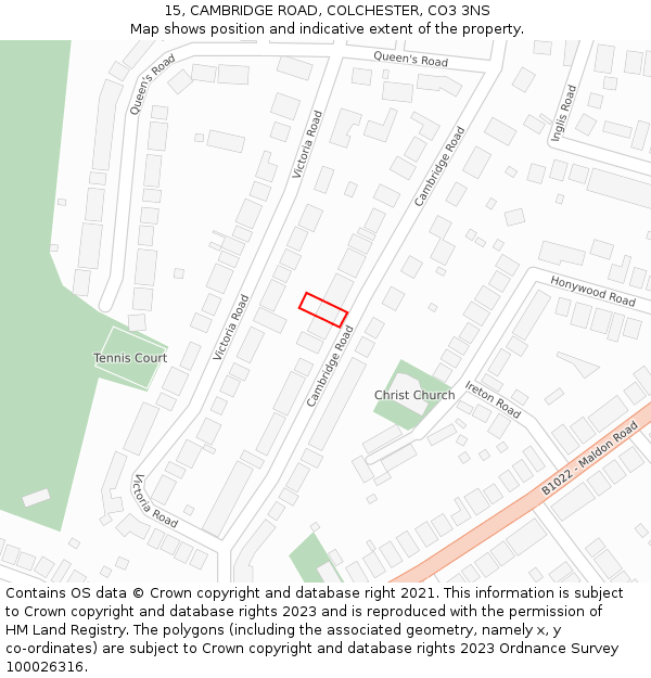 15, CAMBRIDGE ROAD, COLCHESTER, CO3 3NS: Location map and indicative extent of plot