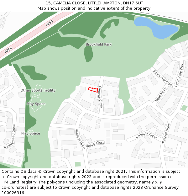 15, CAMELIA CLOSE, LITTLEHAMPTON, BN17 6UT: Location map and indicative extent of plot