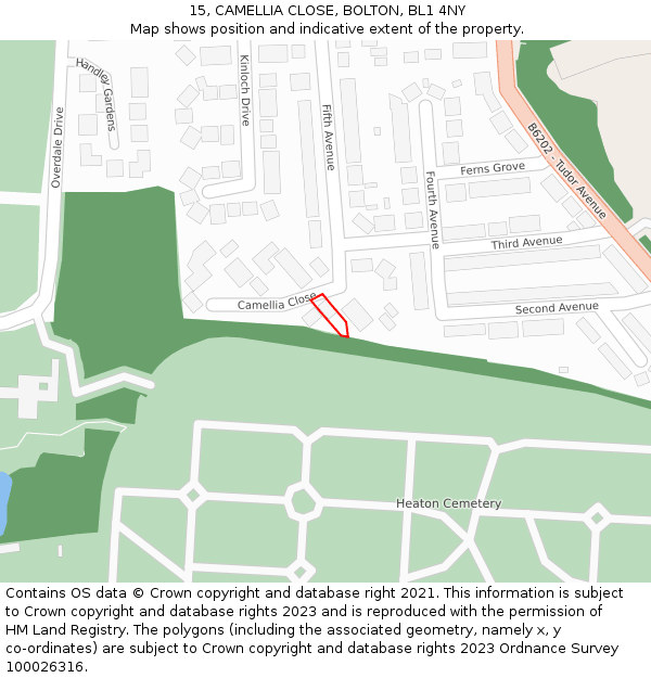 15, CAMELLIA CLOSE, BOLTON, BL1 4NY: Location map and indicative extent of plot