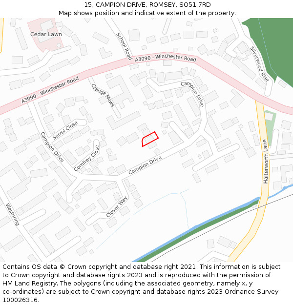 15, CAMPION DRIVE, ROMSEY, SO51 7RD: Location map and indicative extent of plot