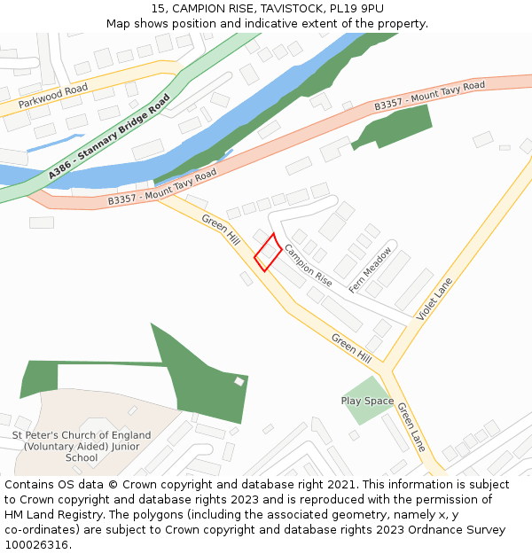 15, CAMPION RISE, TAVISTOCK, PL19 9PU: Location map and indicative extent of plot