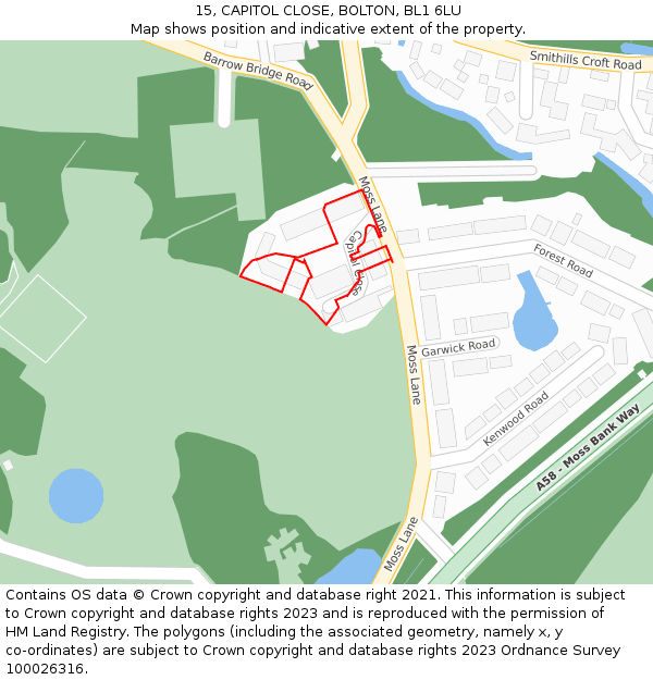 15, CAPITOL CLOSE, BOLTON, BL1 6LU: Location map and indicative extent of plot
