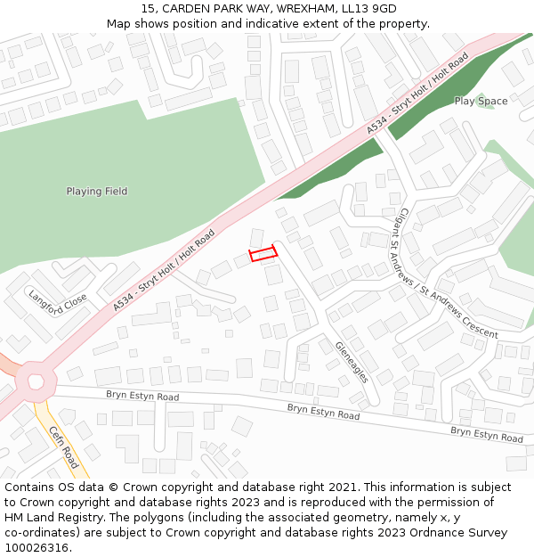 15, CARDEN PARK WAY, WREXHAM, LL13 9GD: Location map and indicative extent of plot