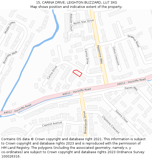 15, CARINA DRIVE, LEIGHTON BUZZARD, LU7 3XG: Location map and indicative extent of plot