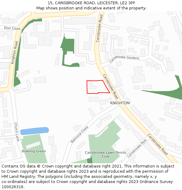 15, CARISBROOKE ROAD, LEICESTER, LE2 3PF: Location map and indicative extent of plot