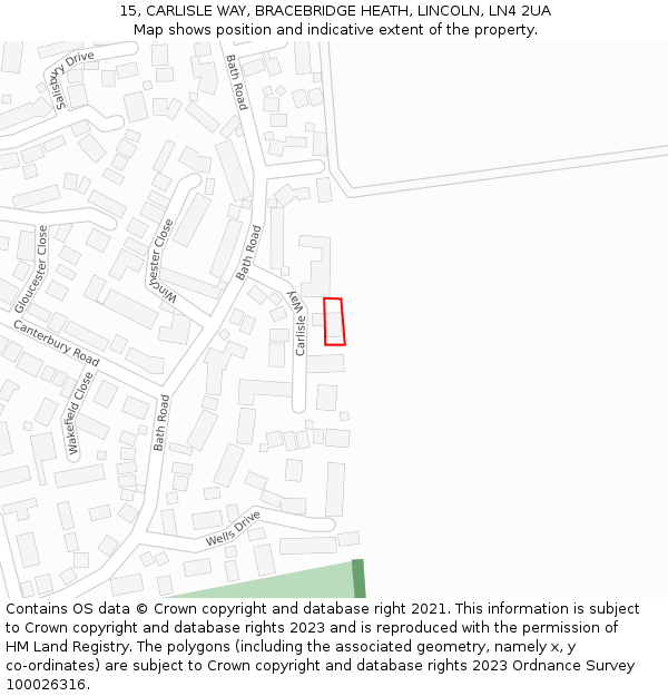 15, CARLISLE WAY, BRACEBRIDGE HEATH, LINCOLN, LN4 2UA: Location map and indicative extent of plot