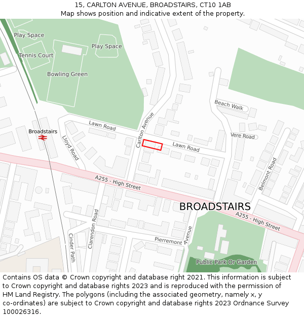 15, CARLTON AVENUE, BROADSTAIRS, CT10 1AB: Location map and indicative extent of plot