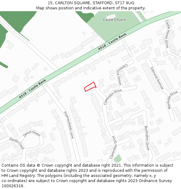 15, CARLTON SQUARE, STAFFORD, ST17 9UG: Location map and indicative extent of plot
