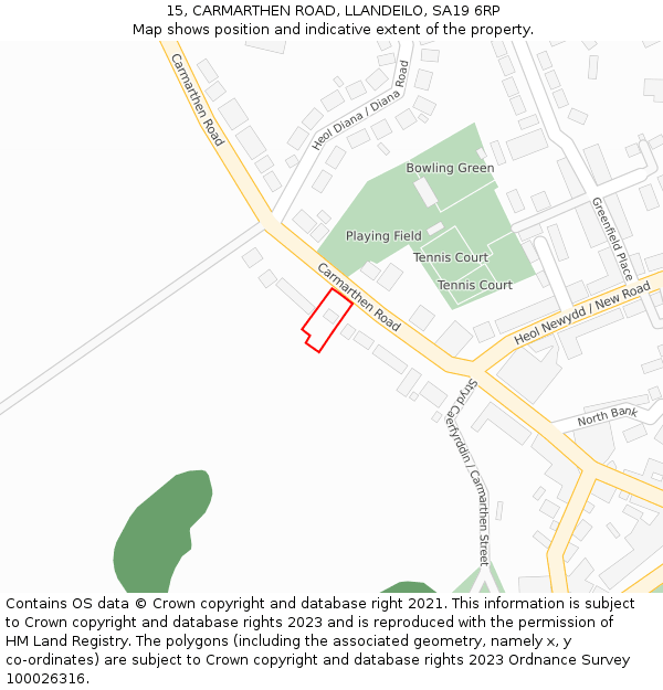 15, CARMARTHEN ROAD, LLANDEILO, SA19 6RP: Location map and indicative extent of plot
